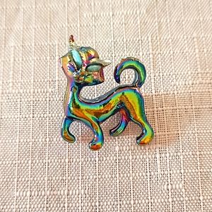 Vintage Iridescent Cat Brooch